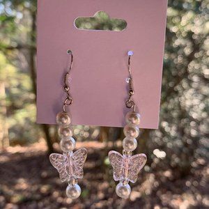 Handmade Pink Butterfly Pearl Earrings
